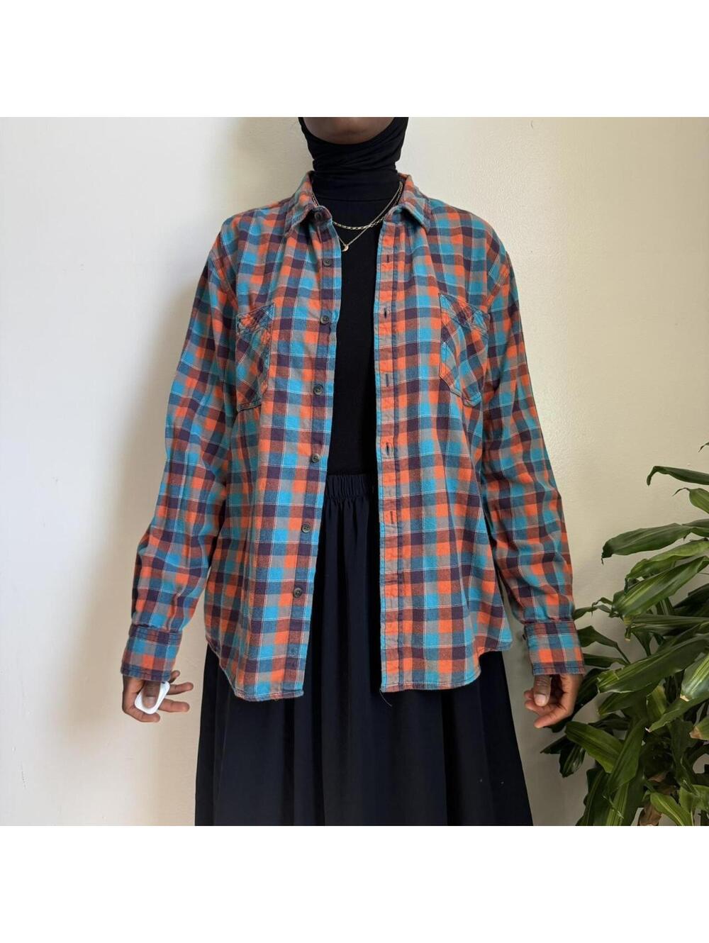 Vintage Arizona Jean Plaid Flannel Shirt - Teal & Orange - XXL